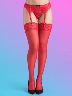 Lovehoney Red Sheer Lace Top Thigh High Stockings -Online Sex toys shop 58339 a30685 red regular 001