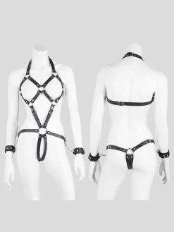 DOMINIX Deluxe Leather Open Cup Body Harness With Cuffs -Online Sex toys shop 58437 a32958 black regular 005