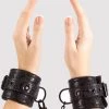 Bondage Boutique Black Rose Faux Fur Lined Wrist Cuffs -Online Sex toys shop 61009 a34011 black 000