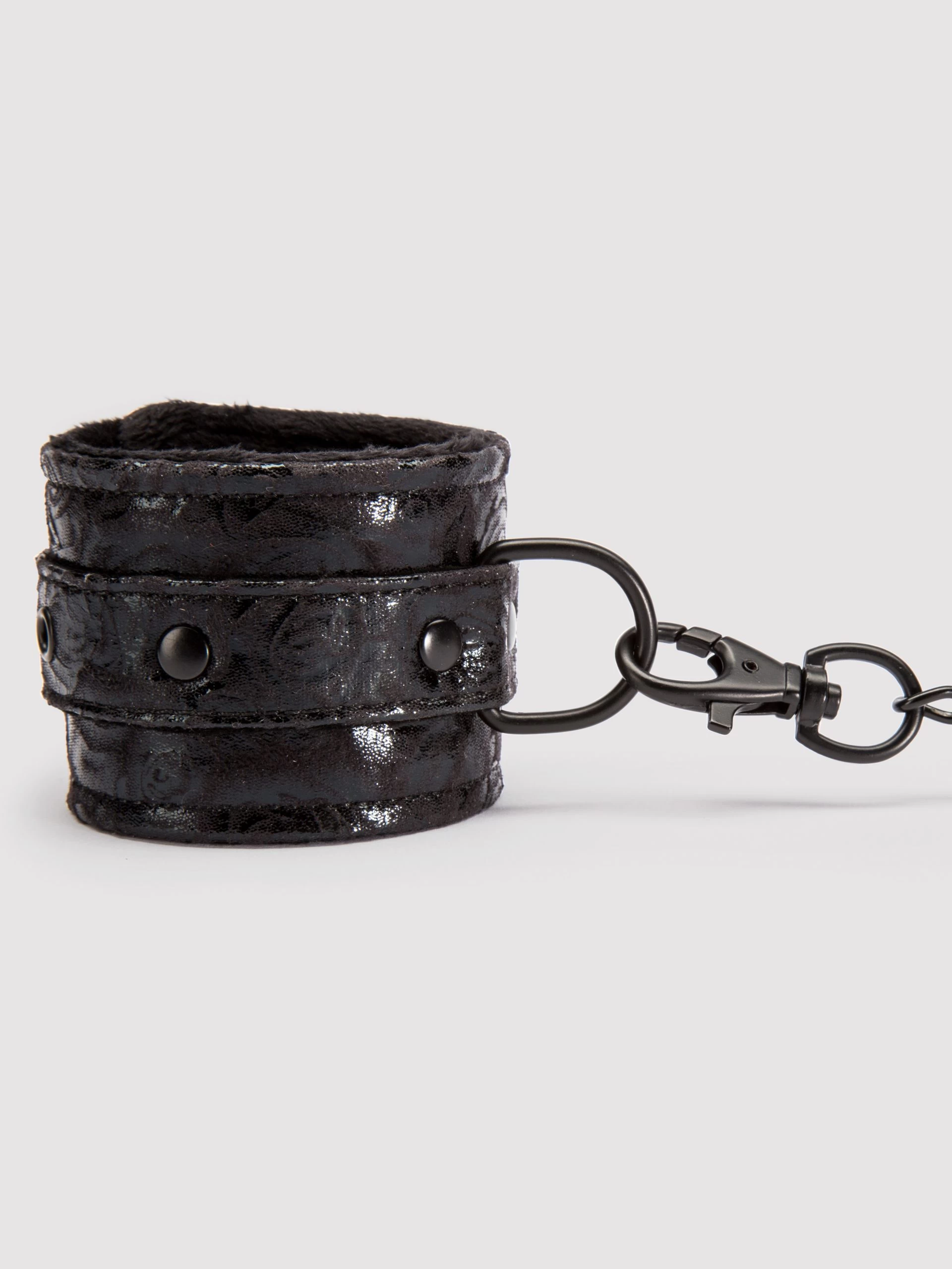 Bondage Boutique Black Rose Faux Fur Lined Wrist Cuffs 5 Bondage Boutique Black Rose Faux Fur Lined Wrist Cuffs - Image 3