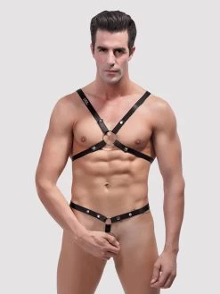 Male Power Shoulder Harness With C-Ring Waist Band Black
