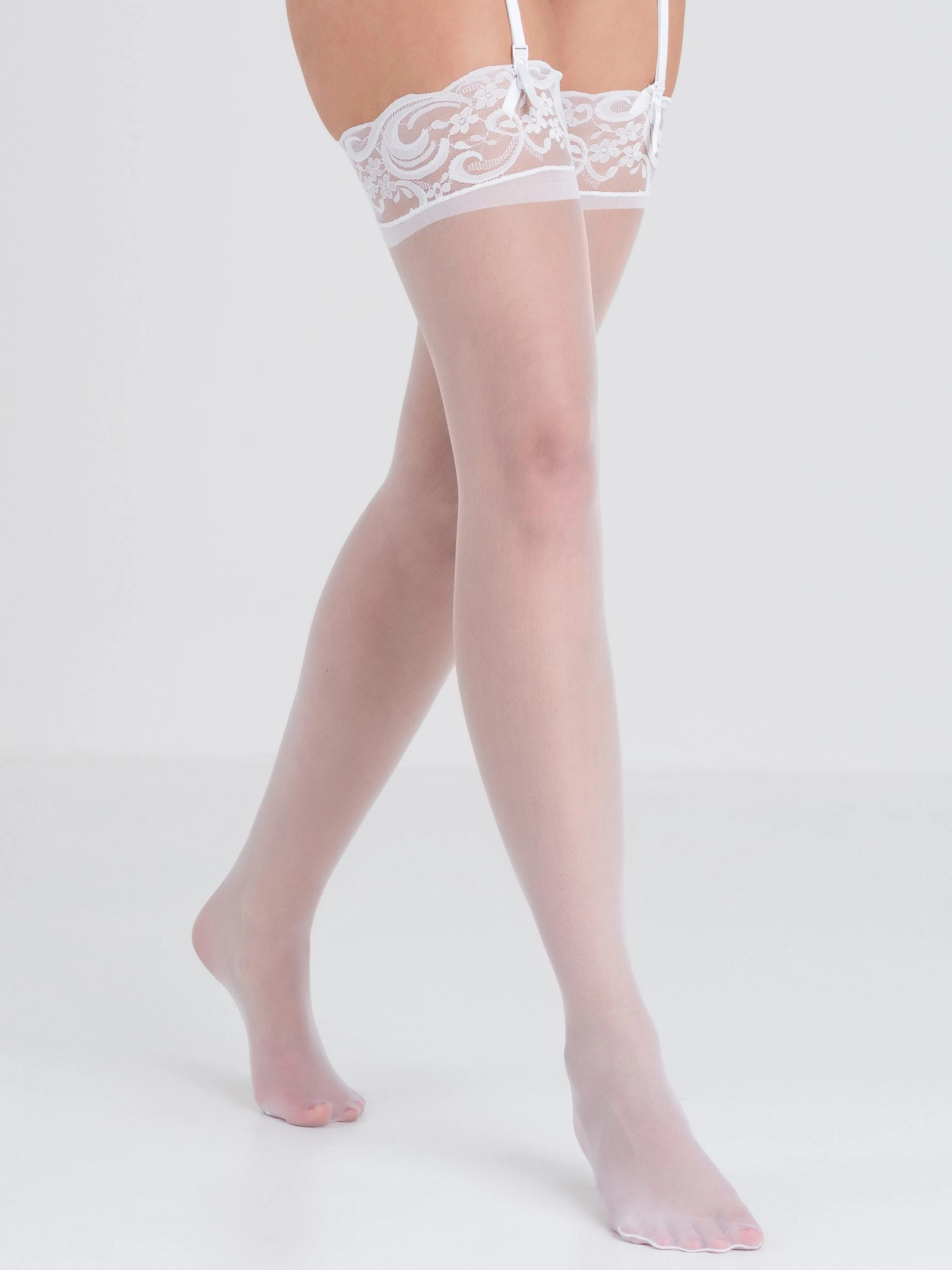 Lovehoney White Sheer Lace Top Thigh High Stockings 3 Lovehoney White Sheer Lace Top Thigh High Stockings