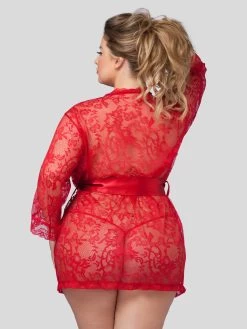 Lovehoney Plus Size Flaunt Me Red Lace Robe -Online Sex toys shop 66440 a34436 red x size 002
