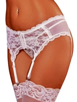 Exposed Lace Garter Belt In White