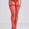 Lovehoney Plus Size Red Fishnet Lace Top Thigh High Stockings