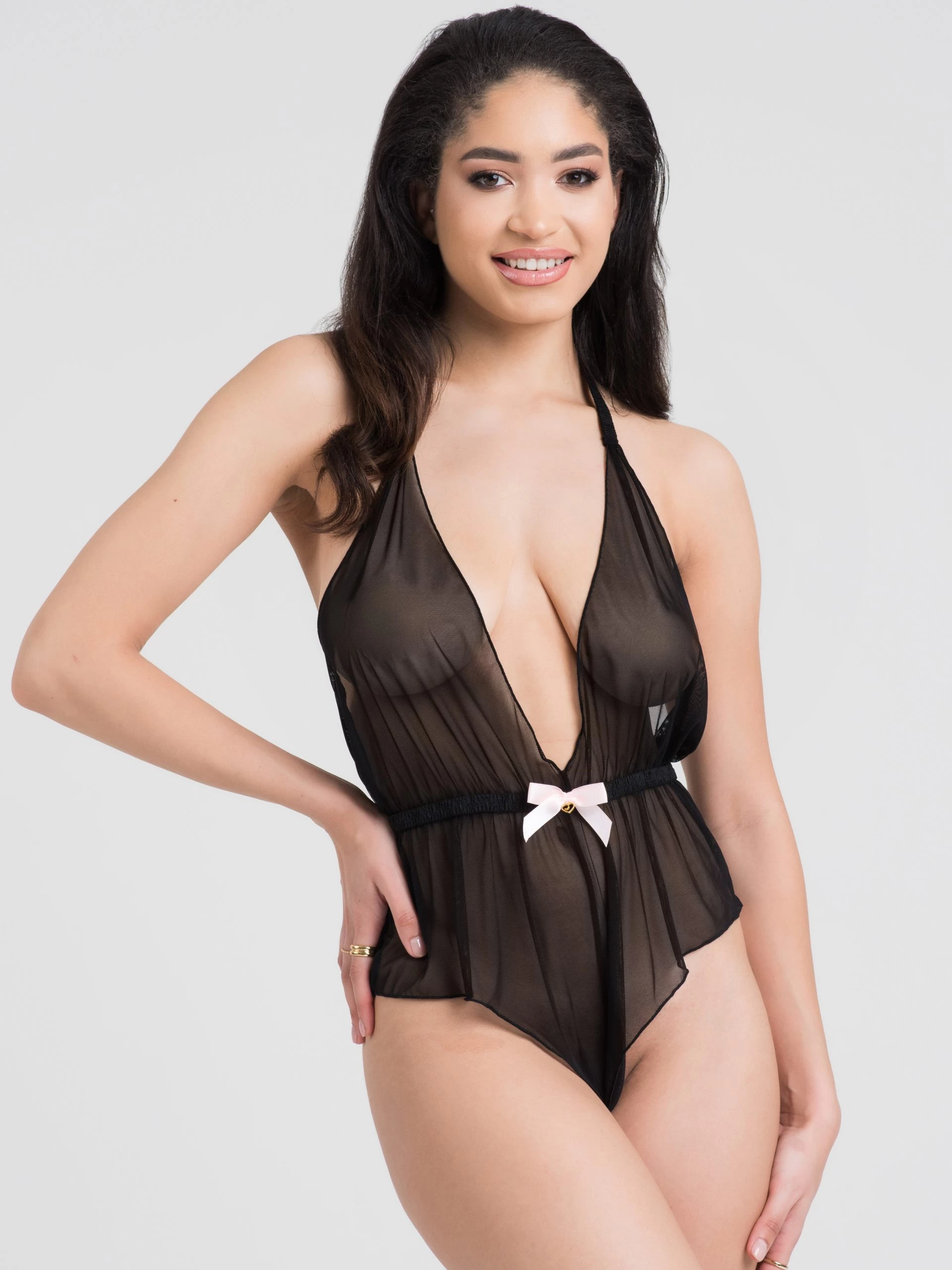Lovehoney Barely There Black Sheer Crotchless Teddy 3 Lovehoney Barely There Black Sheer Crotchless Teddy