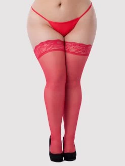 Lovehoney Plus Size Red Sheer Lace Top Thigh Highs