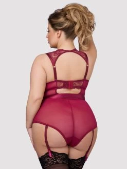 Lovehoney Plus Size Moonlight Wine Crotchless Plunge Teddy -Online Sex toys shop 69939 a37745 red x size 002