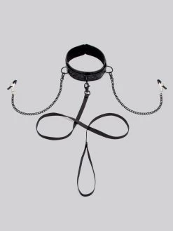 Bondage Boutique Black Rose Collar With Nipple Clamps