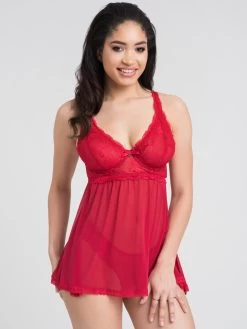 Online Sex toys shop 23 Lovehoney Love Me Red Lace Soft Cup Babydoll Set