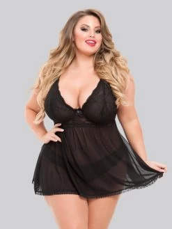 Online Sex toys shop 29 Lovehoney Plus Size Love Me Black Lace Soft Cup Babydoll Set