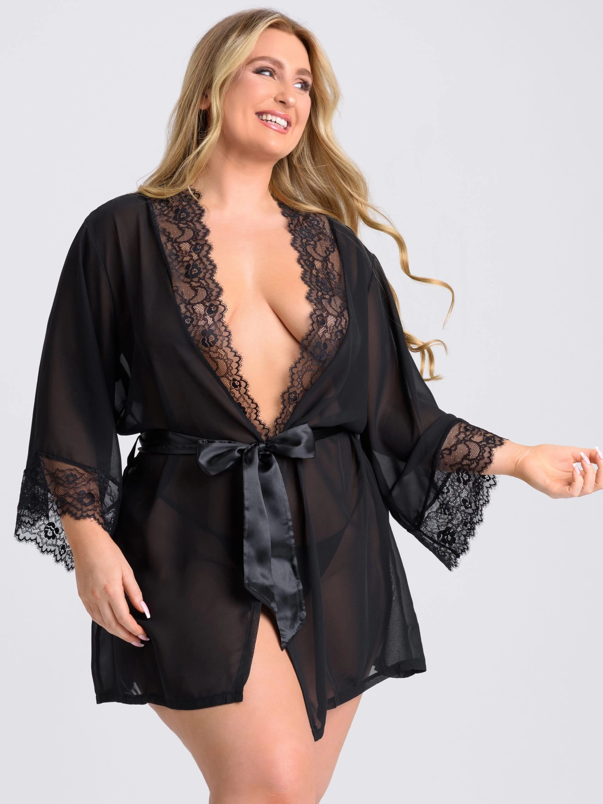 Lovehoney Plus Size Barely There Sheer Black Robe 4 Lovehoney Plus Size Barely There Sheer Black Robe - Image 2