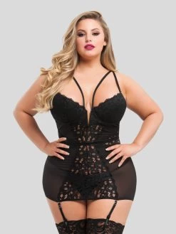 Lovehoney Plus Size Parisienne Black Lace Plunge Chemise