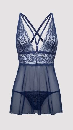 Lovehoney Late Night Liaison Blue Lace Babydoll Set -Online Sex toys shop 72054 a39228 navy regular 003