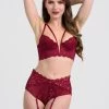Lovehoney Parisienne Wine Lace Plunge Longline Bra Set