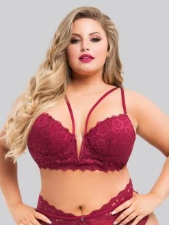 Lovehoney Plus Size Parisienne Wine Lace Plunge Longline Bra Set 8 Lovehoney Plus Size Parisienne Wine Lace Plunge Longline Bra Set -Online Sex toys shop 72204 a39213 red x size 002