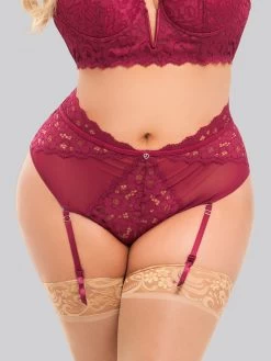 Lovehoney Plus Size Parisienne Wine Lace Plunge Longline Bra Set 9 Lovehoney Plus Size Parisienne Wine Lace Plunge Longline Bra Set -Online Sex toys shop 72204 a39213 red x size 003
