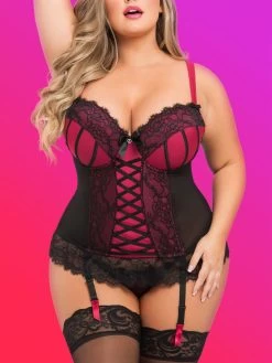 Lovehoney Plus Size Boudoir Belle Cherry Push-Up Basque Set -Online Sex toys shop 72735 a39703 black x size 001