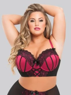 Lovehoney Plus Size Boudoir Belle Cherry Push-Up Longline Bra Set -Online Sex toys shop 72745 a39708 black x size 003