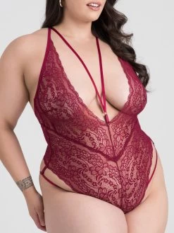Lovehoney Plus Size Late Night Liaison Wine Crotchless Lace Teddy -Online Sex toys shop 74106 a39224 red x size 002