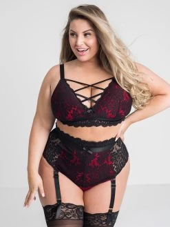 Lovehoney Plus Size Night Lily Wine And Black Lace Bra Set