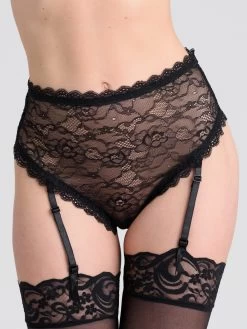 Lovehoney Black High-Waisted Criss-Cross Lace Suspender Thong 6 Lovehoney Black High-Waisted Criss-Cross Lace Suspender Thong -Online Sex toys shop 74281 a40714 black regular 001
