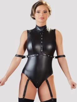 Cottelli Wet Look Teddy With Arm Restraints