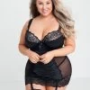 Lovehoney Plus Size Treasure Me Black Plunge Chemise Set