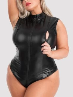Lovehoney Plus Size Fierce Wet Look Peek-a-Boo Teddy -Online Sex toys shop 75018 a41160 black x size 002