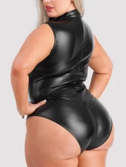 Lovehoney Plus Size Fierce Wet Look Peek-a-Boo Teddy -Online Sex toys shop 75018 a41160 black x size 003