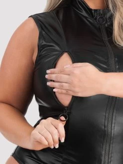 Lovehoney Plus Size Fierce Wet Look Peek-a-Boo Teddy -Online Sex toys shop 75018 a41160 black x size 004