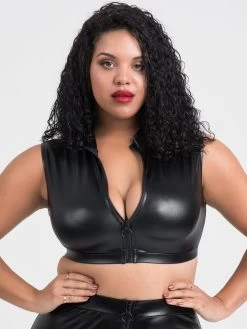 Lovehoney Plus Size Fierce Black Wet Look Zipper Crop Top