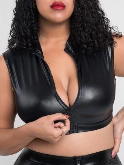 Lovehoney Plus Size Fierce Black Wet Look Zipper Crop Top -Online Sex toys shop 75026 a41162 black x size 003