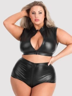 Lovehoney Plus Size Fierce Wet Look High-Waisted Panties -Online Sex toys shop 75032 a41164 black x size 003