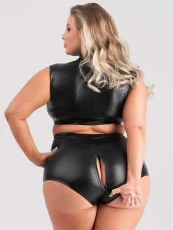 Lovehoney Plus Size Fierce Wet Look High-Waisted Panties -Online Sex toys shop 75032 a41164 black x size 004