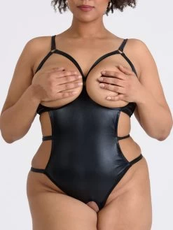 Lovehoney Plus Size Fierce Wet Look Open Cup Teddy