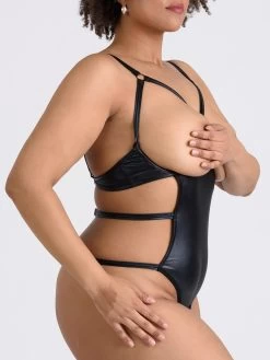 Lovehoney Plus Size Fierce Wet Look Open Cup Teddy 8 Lovehoney Plus Size Fierce Wet Look Open Cup Teddy -Online Sex toys shop 75040 a41166 black x size 002