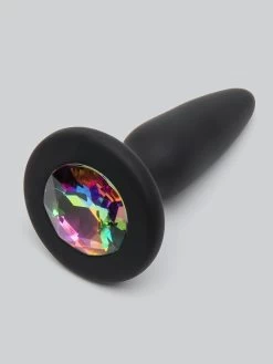 Glams Silicone Black Mini Butt Plug With Rainbow Crystal 3 Inch