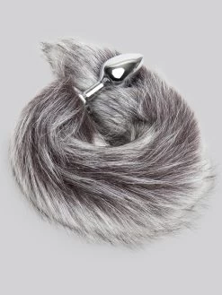 DOMINIX Deluxe Stainless Steel Medium Faux Silver Fox Tail Butt Plug