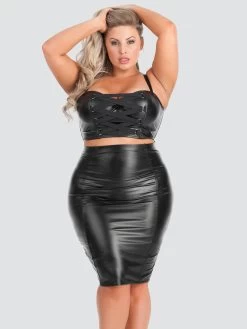 Lovehoney Plus Size Fierce Leather-Look Longline Bra -Online Sex toys shop 75191 a41284 black x size 003