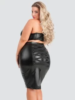 Lovehoney Plus Size Fierce Leather-Look Longline Bra -Online Sex toys shop 75191 a41284 black x size 005