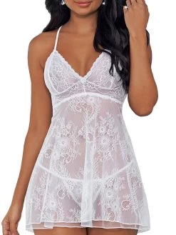 Escante White Lace And Mesh Layered Babydoll Set -Online Sex toys shop 75220 a41296 white regular 002