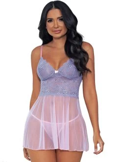 Escante Pink Lace And Mesh Babydoll Set