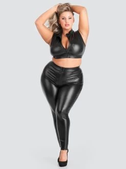 Lovehoney Plus Size Fierce Wet Look Zipper Leggings -Online Sex toys shop 75268 a41314 black x size 003