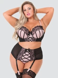 Lovehoney Plus Size Boudoir Belle Blush Pink Push-Up Longline Bra Set