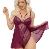 Escante Wine Lace And Mesh Underwired Teddy