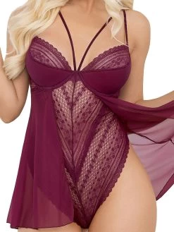 Escante Wine Lace And Mesh Underwired Teddy -Online Sex toys shop 76920 a41306 wine regular 002