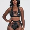 Lovehoney Fierce Leather-Look Lace-Up Bra Set -Online Sex toys shop 79706 a44227 black regular 000
