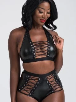 Lovehoney Fierce Leather-Look Lace-Up Bra Set 7 Lovehoney Fierce Leather-Look Lace-Up Bra Set -Online Sex toys shop 79706 a44227 black regular 002