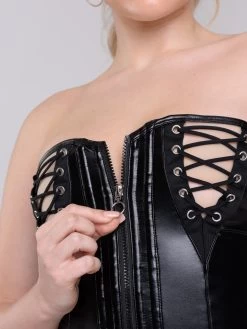 Lovehoney Fierce Leather-Look Lace-Up Bustier Set -Online Sex toys shop 79732 a44246 black regular 003
